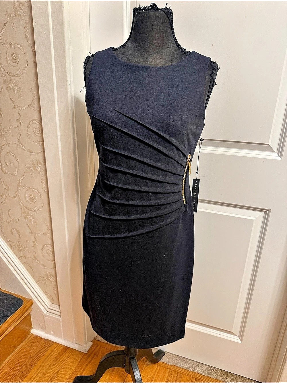 Ivanka Trump Ruched Dress in Navy Blue Size 8 NWT
